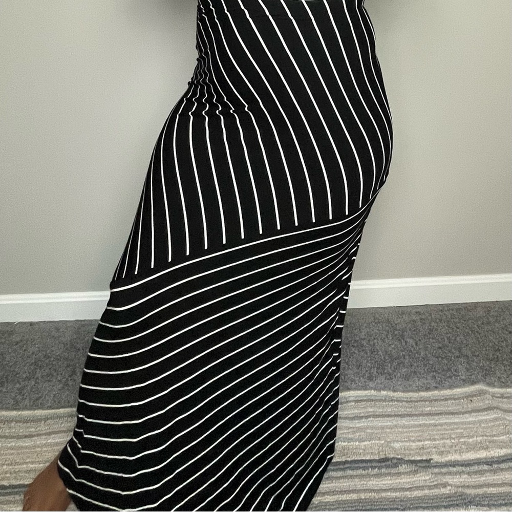 Matty M Stretched Striped Black Maxi Skirt